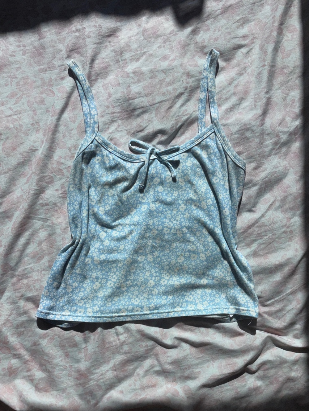 Blue Floral Tie-Front Tank Top